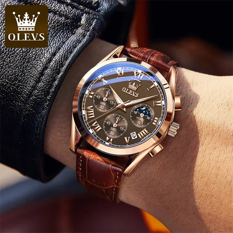 MW-013-UU】OLEVS Quartz Watch for Men Top Brand Luxury Watches Moon Phase waterproof Mens watches Fashion Chronograph Wrist Watches For Men