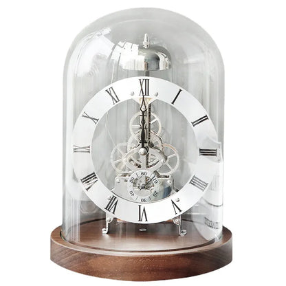 WT-008-UU】Black Walnut Solid Wood Base Sound Control LED Night Light Seat Clock Perspective Mechanical Movement Table Clock