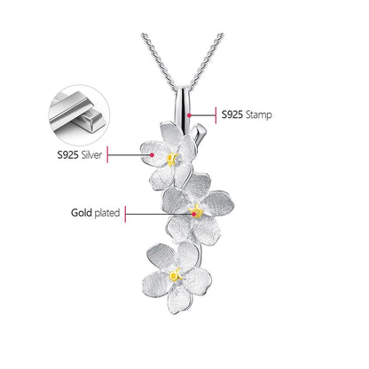 JN-002-UU】Lotus Fun Real 925 Sterling Silver Long Elegant Forget-me-not Flower Pendant Fashion Jewelry Chains and Necklace for Women Gift