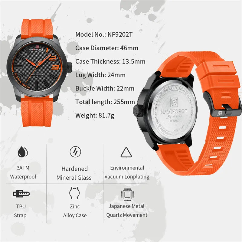 MW-002-UU】NAVIFORCE Top Luxury Brand Quartz Watch Men Silicone Strap Military Waterproof