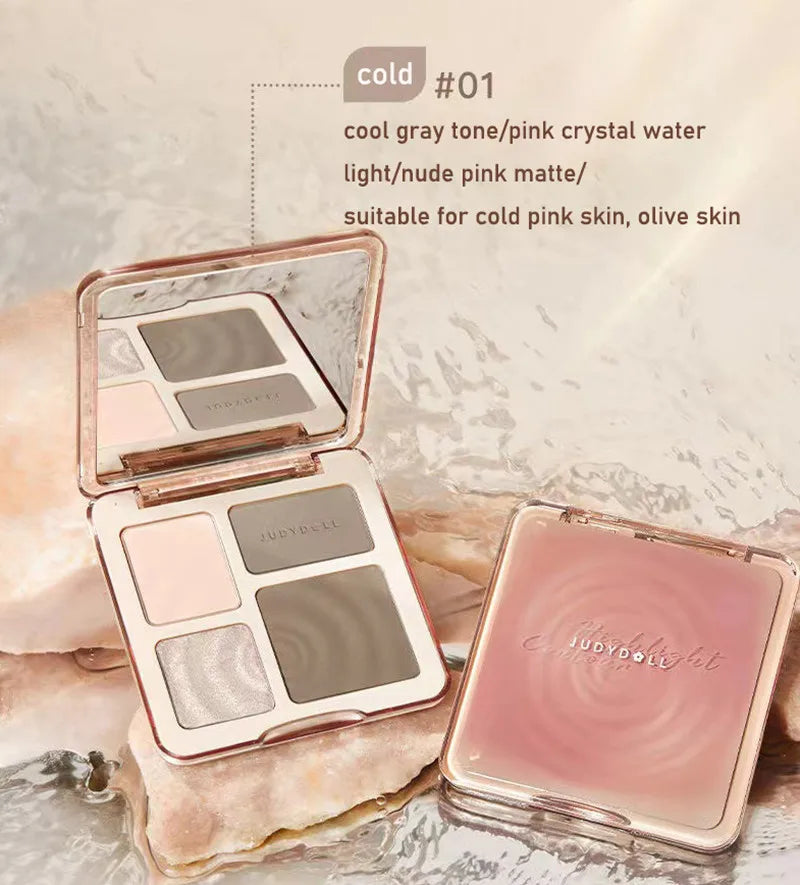 MC-004-UU】Judydoll Facial Highlighter Makeup Palette Face Matte Shadow Lasting Glow Brighten Contour Shimmer  Powder 3D Nose Cosmetics