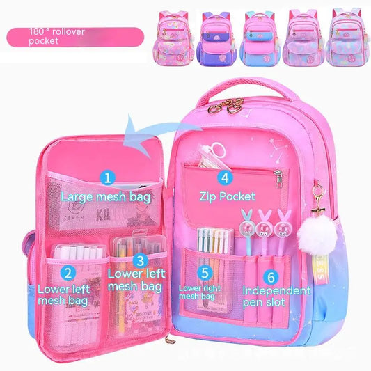 LK-001-UU】Orthopedic Primary School Bags for Girls Gradient Color Grades 1-3-6 Children's Backpack Large Capacity Kids Rucksack Mochila