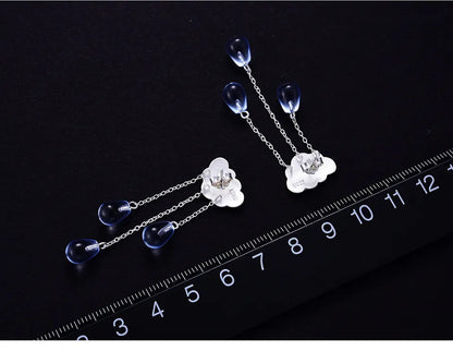 JE-007-UU】Lotus Fun Real 925 Sterling Silver Natural Crystal Gems Fine Jewelry Ethnic Cloud Long Tassel Drop Earrings