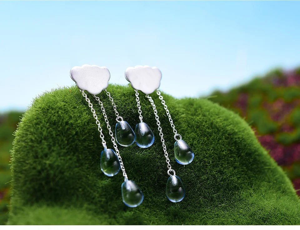 JE-007-UU】Lotus Fun Real 925 Sterling Silver Natural Crystal Gems Fine Jewelry Ethnic Cloud Long Tassel Drop Earrings