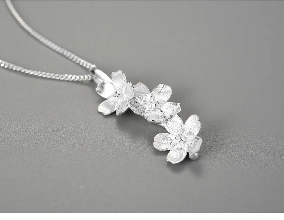 JN-002-UU】Lotus Fun Real 925 Sterling Silver Long Elegant Forget-me-not Flower Pendant Fashion Jewelry Chains and Necklace for Women Gift