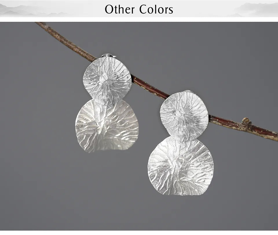 JE-014-UU】Lotus Fun Minimalism Round Vintage Double Lotus Leaves Dangle Earrings for Women Real 925 Sterling Silver Statement Fine Jewelry