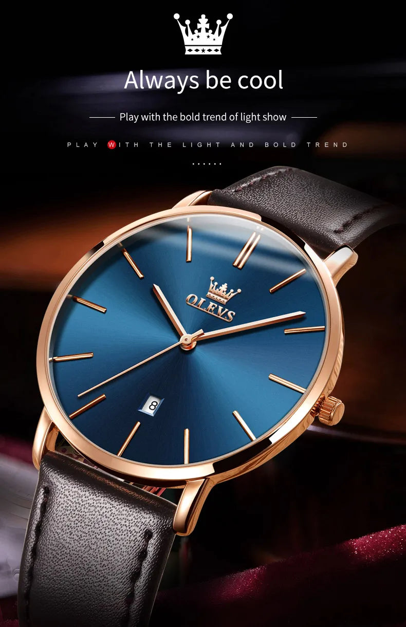 MW-016-UU】OLEVS Original Watch for Men Luxury Top Brand Quartz Genuine Leather Strap Simple Design Date Display Man Watches