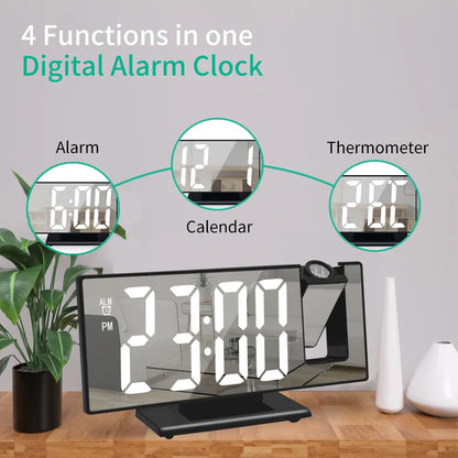 WT-007-UU】Digital Alarm Clock 180° Rotation Projection Alarm Clock with Time Temperature Snooze Table Clock 12/24H USB Projector LED Clock