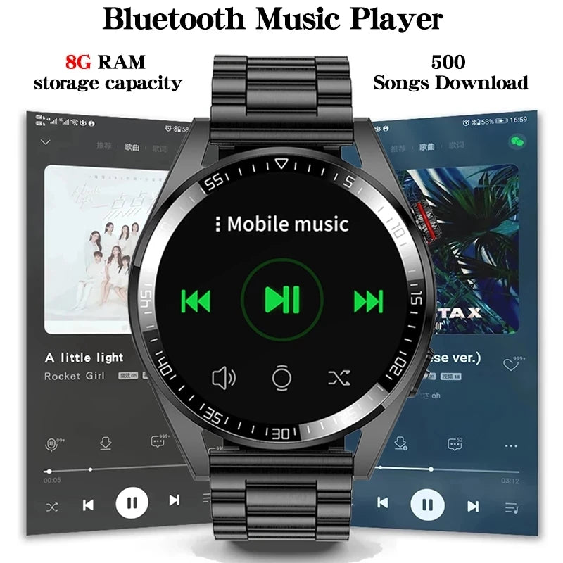 WM-A025-UUJ】8G RAM 454*454 HD Screen Men Smart Watch Always Display Bluetooth Call Local Music Smartwatch For Android ios