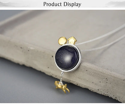 JN-009-UU】Lotus Fun Real 925 Sterling Silver Natural Gemstone Handmade Fine Jewelry Dog Escape From the Earth Pendant without Necklace