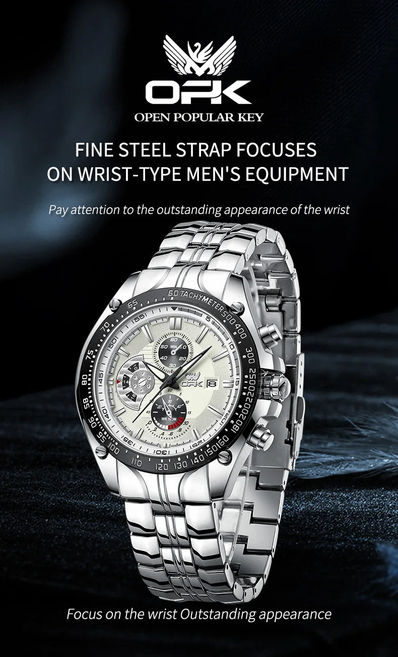 MW-015-UU】OPK Men‘s Watches Fashion Trend Original Wristwatch for Man Waterproof Stainless Steel Luminous Date Display