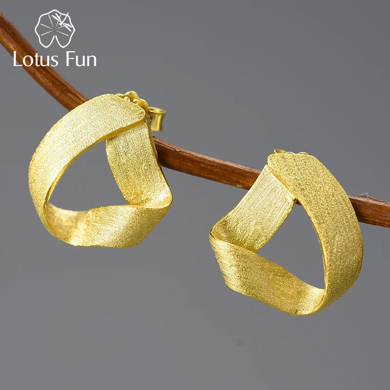 JE-008-UU】Lotus Fun 18K Gold Vintage Simple Geometric Triangle Unusual Party Stud Earrings for Women Real 925 Sterling Silver Fine Jewelry