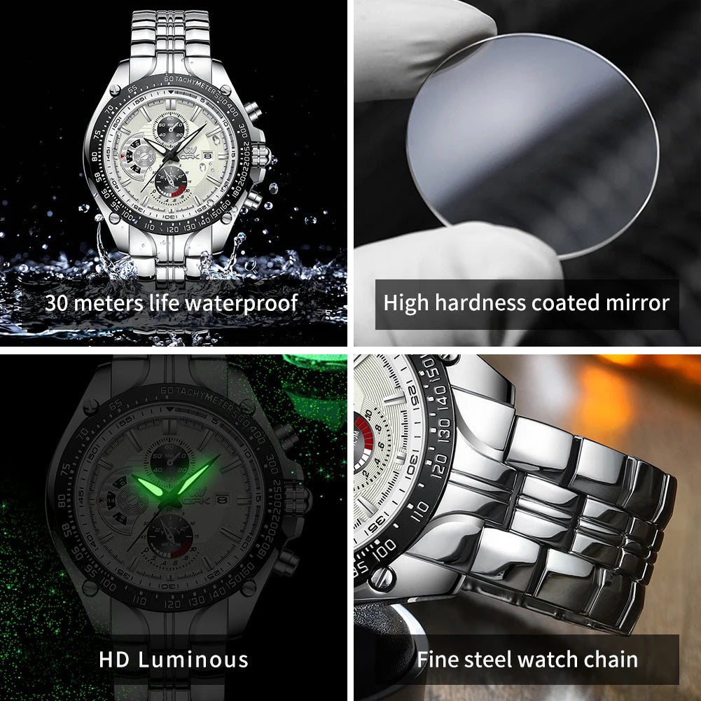 MW-015-UU】OPK Men‘s Watches Fashion Trend Original Wristwatch for Man Waterproof Stainless Steel Luminous Date Display