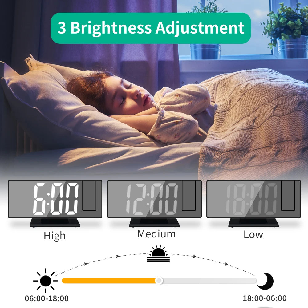 WT-007-UU】Digital Alarm Clock 180° Rotation Projection Alarm Clock with Time Temperature Snooze Table Clock 12/24H USB Projector LED Clock