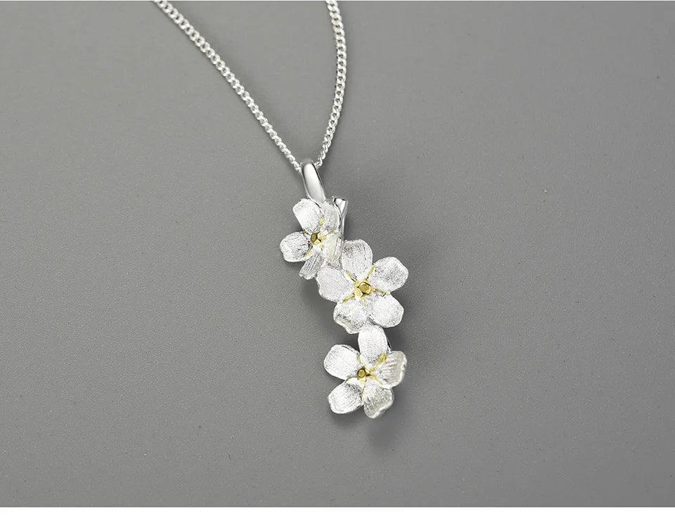 JN-002-UU】Lotus Fun Real 925 Sterling Silver Long Elegant Forget-me-not Flower Pendant Fashion Jewelry Chains and Necklace for Women Gift