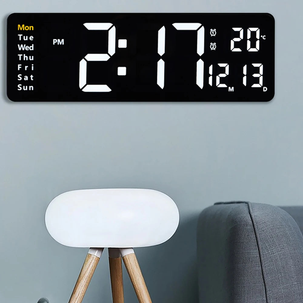 WT-001-UU】Large Digital LED Wall Clock Calendar with Dual Alarms,Temperature Thermometer for Bedroom Living Room Table Desktop Decoration