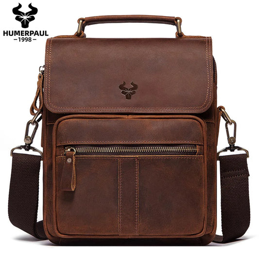 LM-009-UU】HUMERPAUL Genuine Leather Men's Shoulder Bag Luxury Work Business Messenger Bags Fashion Male Crossbody with Adjustable Straps