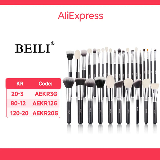 MC-001-UU】BEILI Black Makeup brushes set Professional Natural goat hair brushes Foundation Powder Contour Eyeshadow make up brushes