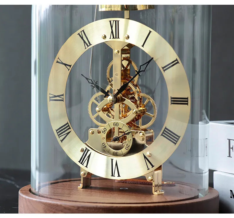 WT-008-UU】Black Walnut Solid Wood Base Sound Control LED Night Light Seat Clock Perspective Mechanical Movement Table Clock