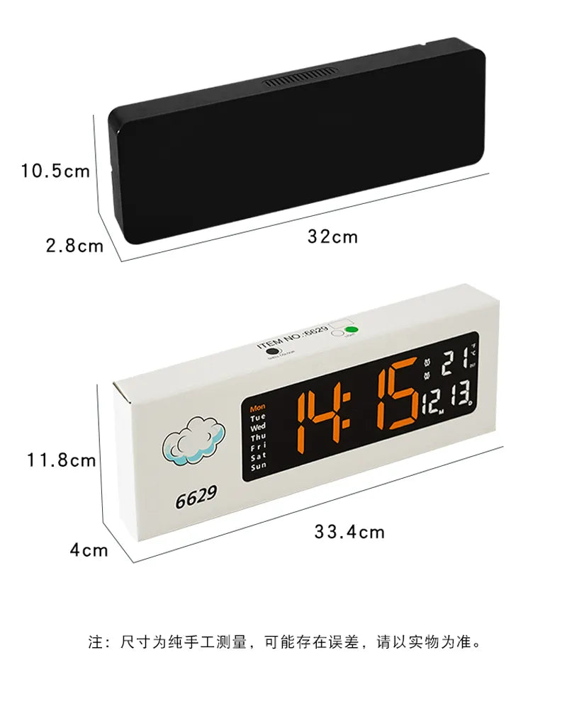 WT-001-UU】Large Digital LED Wall Clock Calendar with Dual Alarms,Temperature Thermometer for Bedroom Living Room Table Desktop Decoration