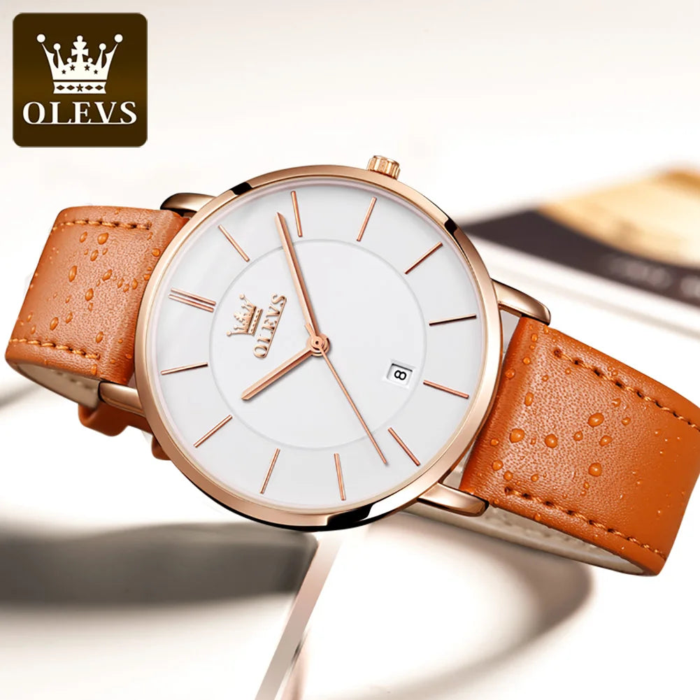 MW-016-UU】OLEVS Original Watch for Men Luxury Top Brand Quartz Genuine Leather Strap Simple Design Date Display Man Watches