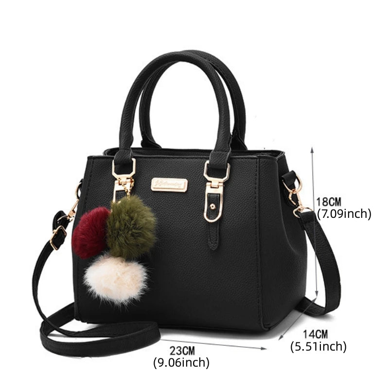 LW-006-UU】PU Leather Ladies HandBags Women Vintage Purse Plush Tassel Messenger Bags Tote Boston Shoulder Crossbody Bag