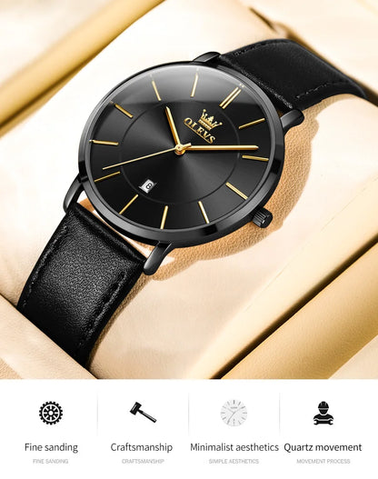 MW-016-UU】OLEVS Original Watch for Men Luxury Top Brand Quartz Genuine Leather Strap Simple Design Date Display Man Watches