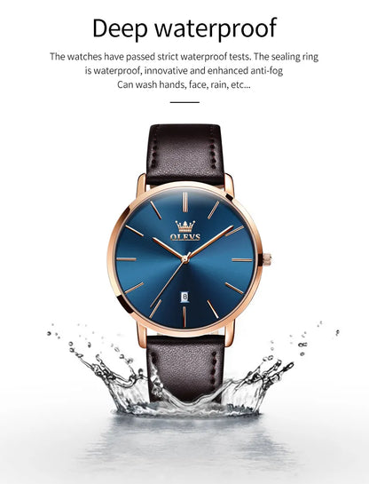 MW-016-UU】OLEVS Original Watch for Men Luxury Top Brand Quartz Genuine Leather Strap Simple Design Date Display Man Watches