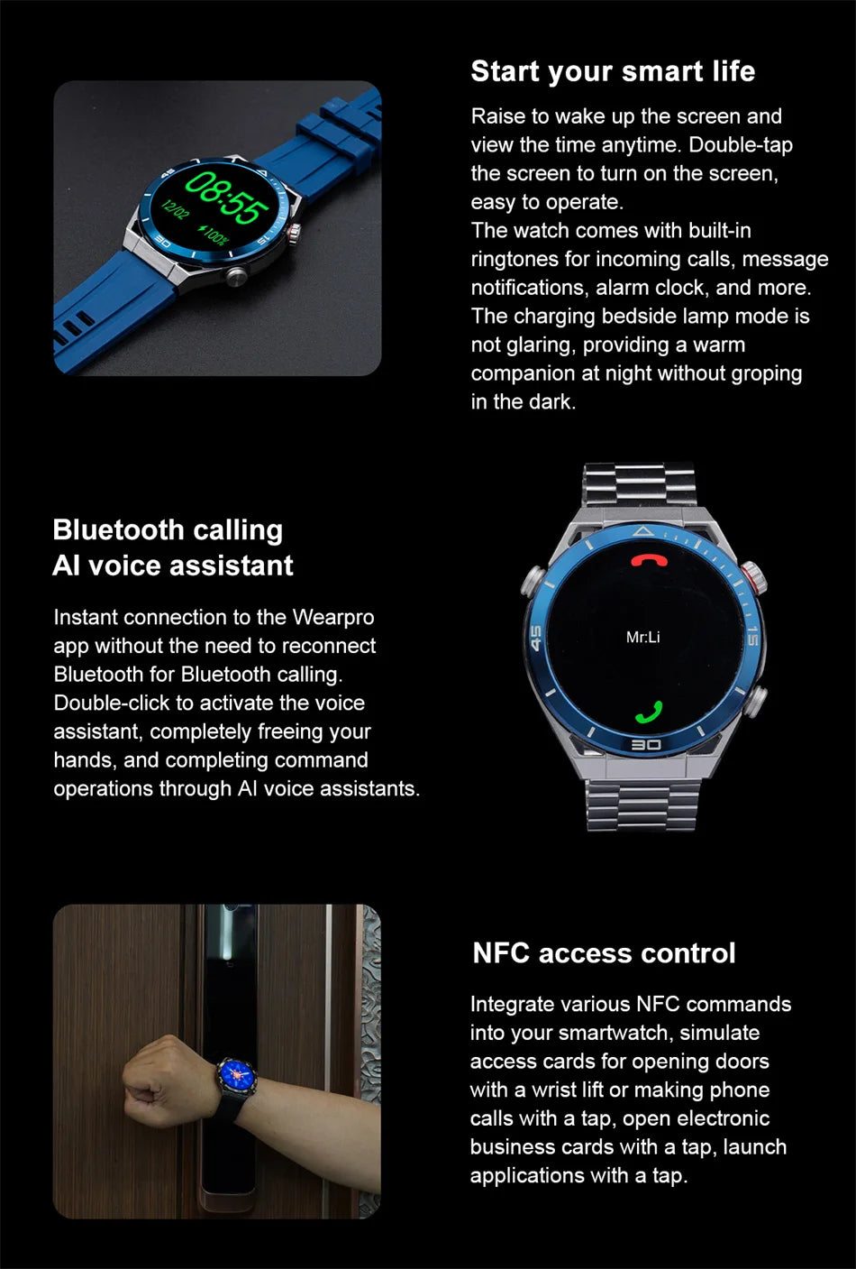 WM-A027-UUJ】GPS Smart Watch Men 1.5 Inch 454*454 HD resolution Voice Calling NFC Watches Compass IP68 Waterproof ECG Smartwatch For Android