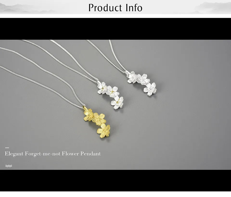 JN-002-UU】Lotus Fun Real 925 Sterling Silver Long Elegant Forget-me-not Flower Pendant Fashion Jewelry Chains and Necklace for Women Gift