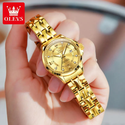 WW-001-UU】OLEVS Women‘s Watches Luxury Fashion Gold Small Wristwatch for Ladies Original Waterproof Rhombus Stainless Steel Strap Date