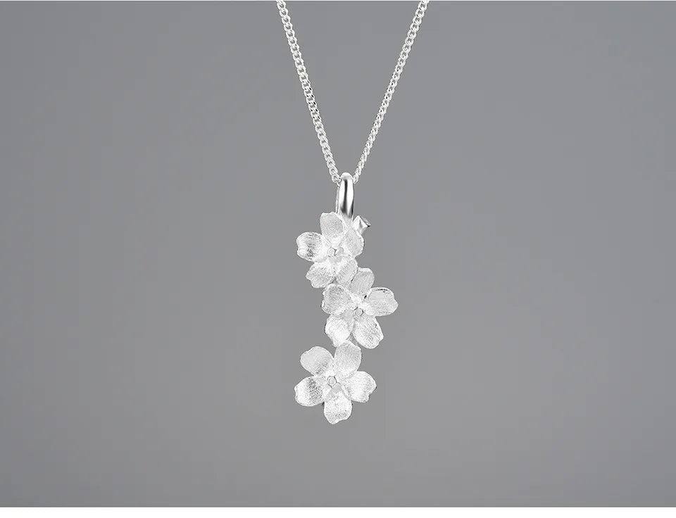 JN-002-UU】Lotus Fun Real 925 Sterling Silver Long Elegant Forget-me-not Flower Pendant Fashion Jewelry Chains and Necklace for Women Gift