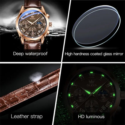 MW-013-UU】OLEVS Quartz Watch for Men Top Brand Luxury Watches Moon Phase waterproof Mens watches Fashion Chronograph Wrist Watches For Men