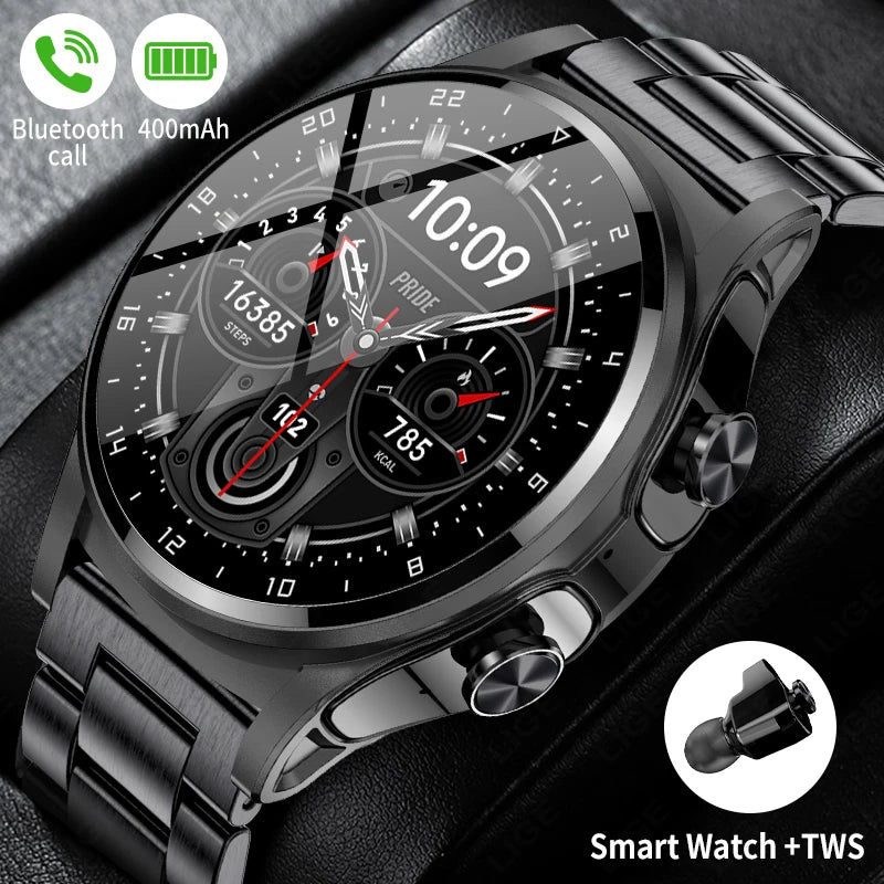 WM-A024-UUJ】LIGE NFC Smart Watch Men Women Smart Watch 2023 TWS Bluetooth Earphone Call Music Health Monitor 400mAh Sport Fitness