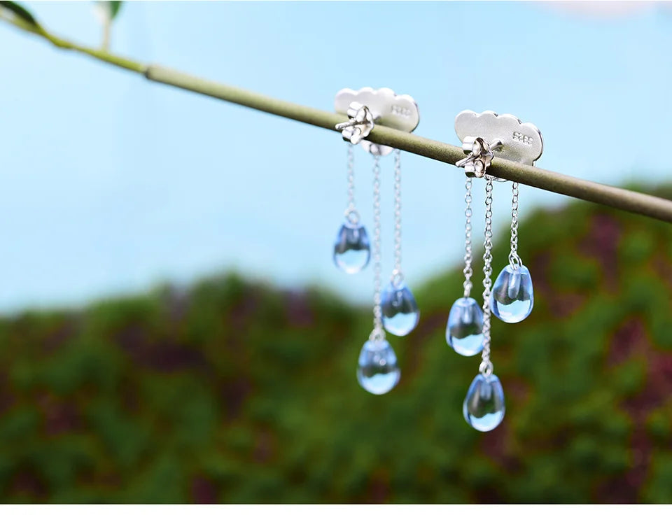 JE-007-UU】Lotus Fun Real 925 Sterling Silver Natural Crystal Gems Fine Jewelry Ethnic Cloud Long Tassel Drop Earrings