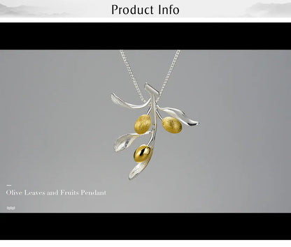 JN-003-UU】Lotus Fun Luxury Olive Leaves Branch Fruits Pendant Fashion Real 925 Sterling Silver Necklace for Women Vintage Fine Jewelry