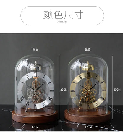 WT-008-UU】Black Walnut Solid Wood Base Sound Control LED Night Light Seat Clock Perspective Mechanical Movement Table Clock