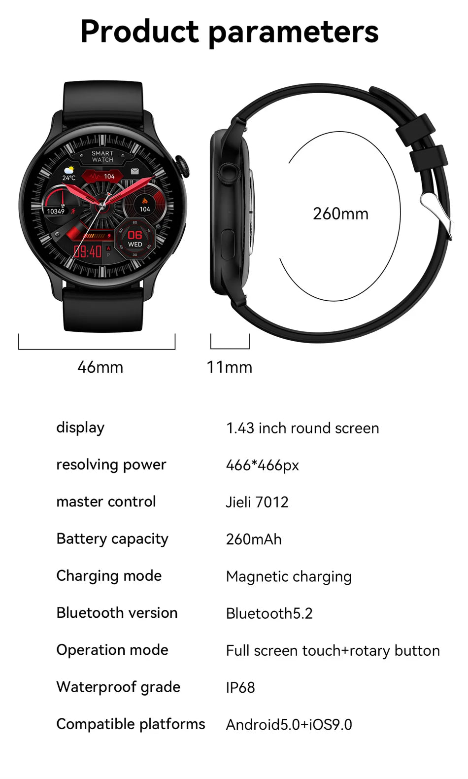 WW-010-UU】Smartwatch 1.43 inch Full Screen Bluetooth Calling Heart Rate Sleep Monitor Sport Models Smart Watch For Men Women+Box