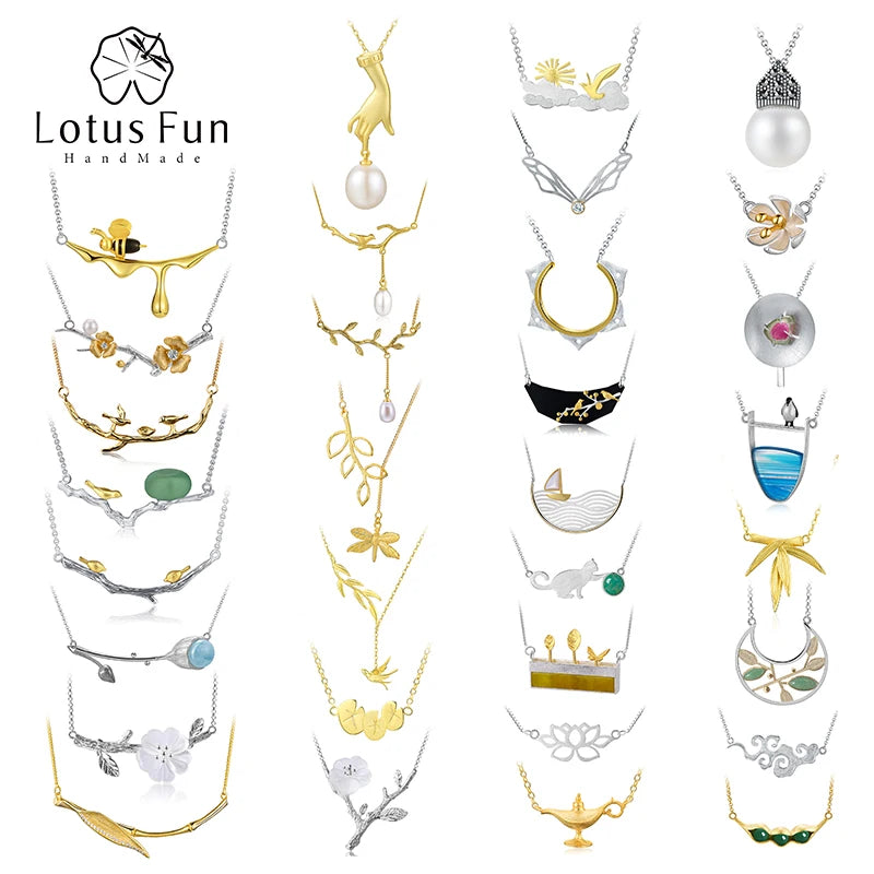 JN-001-UU】Lotus Fun 925 Sterling Silver Penguin Bee Bird Leaves Flower Necklace with Pendant