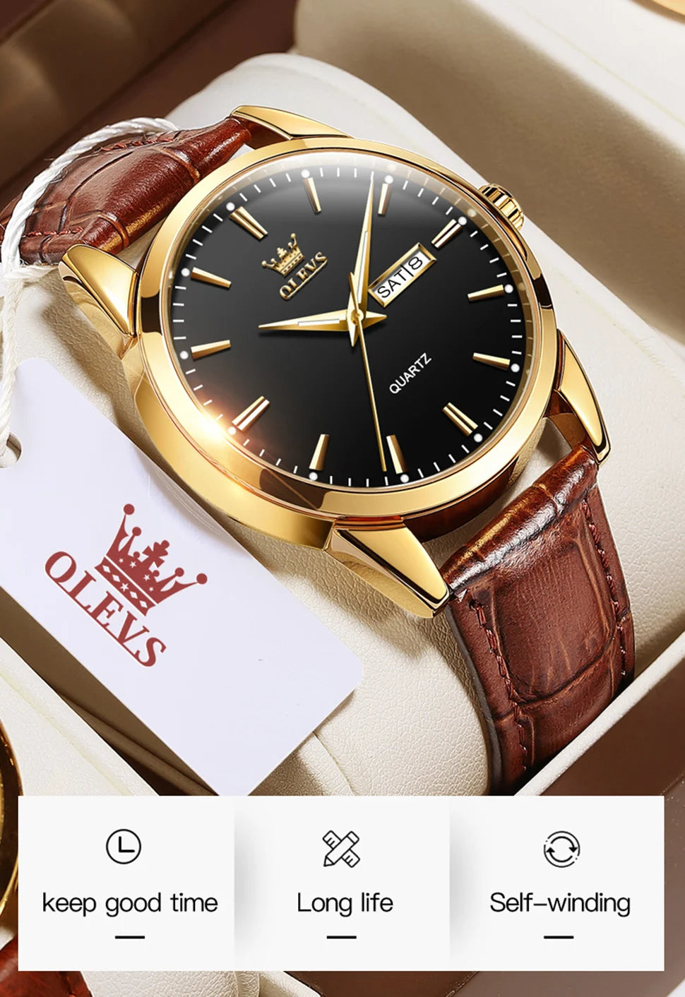 MW-012-UU】OLEVS Men`s Quartz Watches Brand Luxury Casual Fashion Men's Watch For Gifts Breathable leather Waterproof