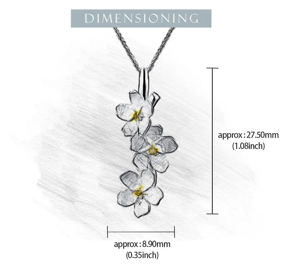 JN-002-UU】Lotus Fun Real 925 Sterling Silver Long Elegant Forget-me-not Flower Pendant Fashion Jewelry Chains and Necklace for Women Gift