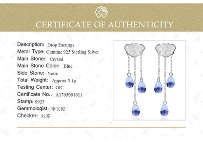 JE-007-UU】Lotus Fun Real 925 Sterling Silver Natural Crystal Gems Fine Jewelry Ethnic Cloud Long Tassel Drop Earrings