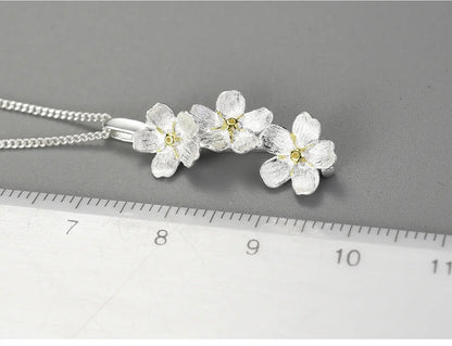 JN-002-UU】Lotus Fun Real 925 Sterling Silver Long Elegant Forget-me-not Flower Pendant Fashion Jewelry Chains and Necklace for Women Gift