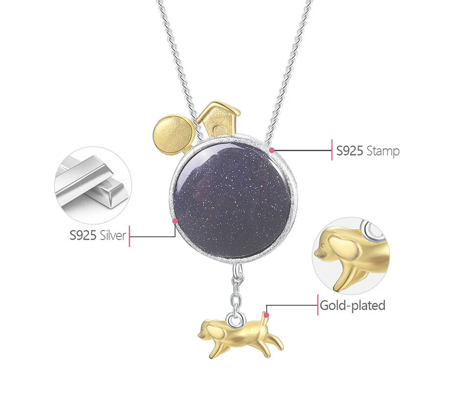 JN-009-UU】Lotus Fun Real 925 Sterling Silver Natural Gemstone Handmade Fine Jewelry Dog Escape From the Earth Pendant without Necklace