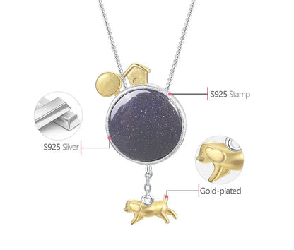 JN-009-UU】Lotus Fun Real 925 Sterling Silver Natural Gemstone Handmade Fine Jewelry Dog Escape From the Earth Pendant without Necklace