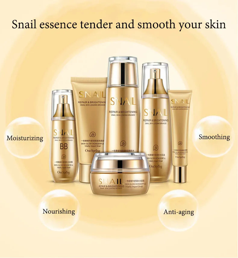 MC-021-UU】6pcs Snail Anti-aging Skin Care Sets Moisturizing Facial Set Skincare Products Face Cream Facial Cleanser Toner Face Care Kits