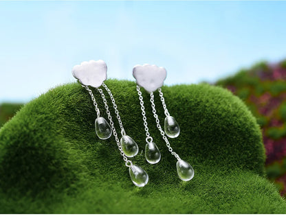 JE-007-UU】Lotus Fun Real 925 Sterling Silver Natural Crystal Gems Fine Jewelry Ethnic Cloud Long Tassel Drop Earrings