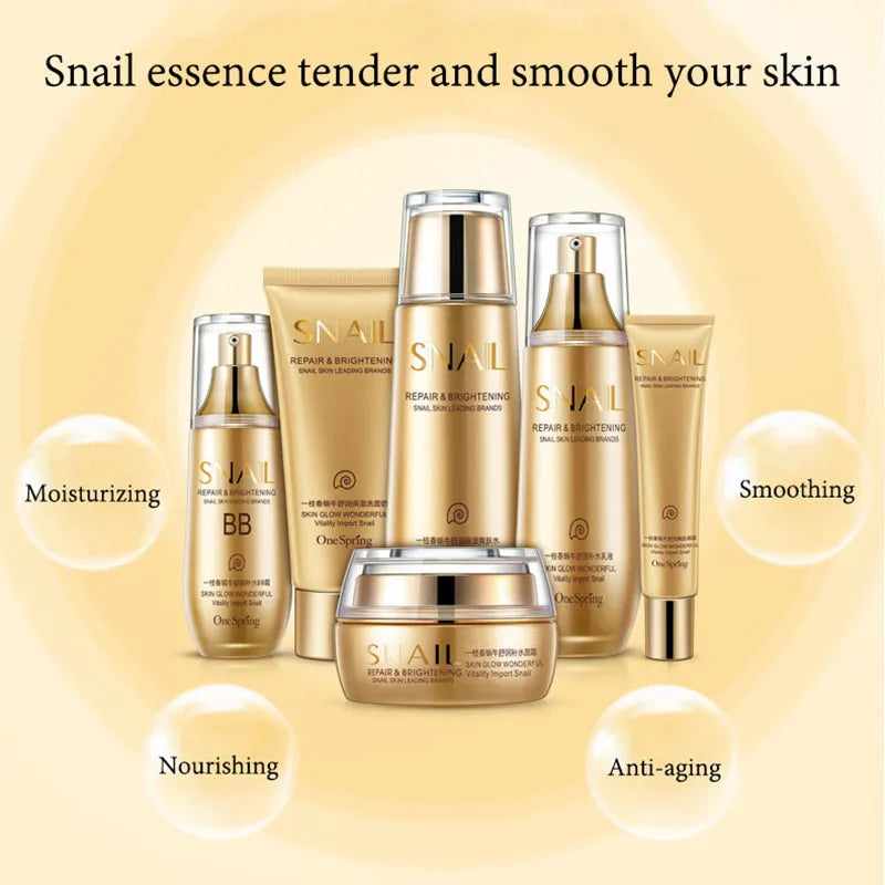 MC-021-UU】6pcs Snail Anti-aging Skin Care Sets Moisturizing Facial Set Skincare Products Face Cream Facial Cleanser Toner Face Care Kits