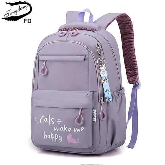 LK-002-UU】Fengdong Kawaii school Backpack for Girls cute School Bags Waterproof bookbag Teens College Student Large Travel Shoulder Bag