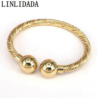 JB-003-UU】(5 Pieces)18K Gold Plated Copper Charm Ball Cuff Bangle Women Bracelet Stackable Daily Fashion Jewelry